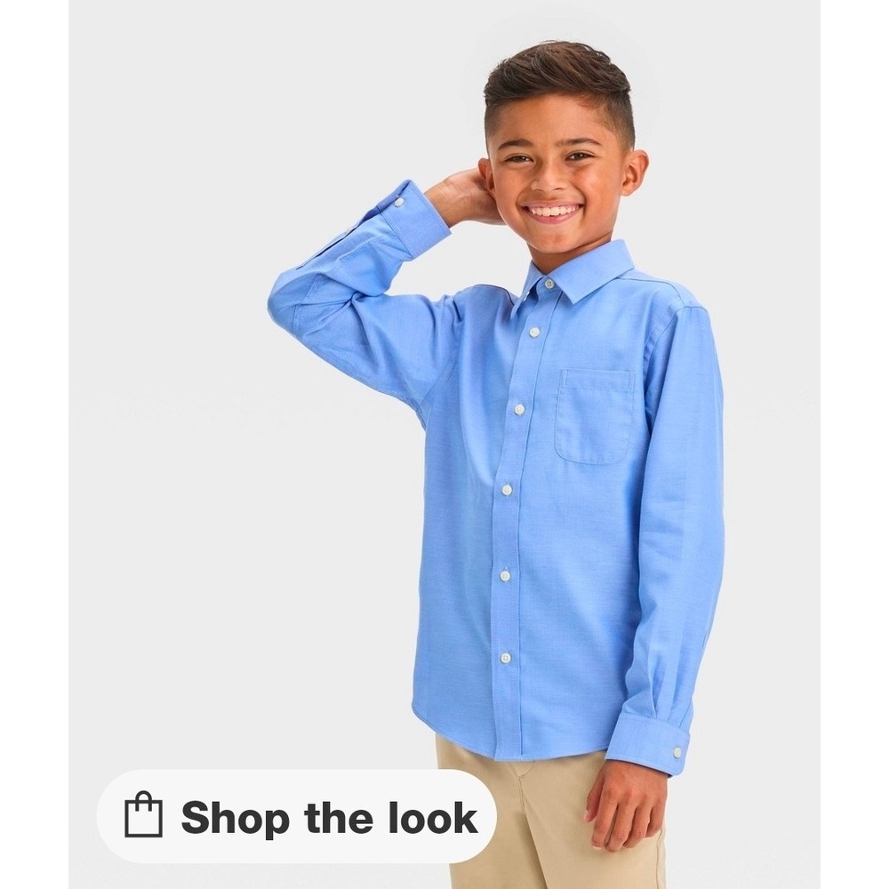Cat & Jack Boys Long Sleeve Classic Fit Button-Down Shirt Light Blue M